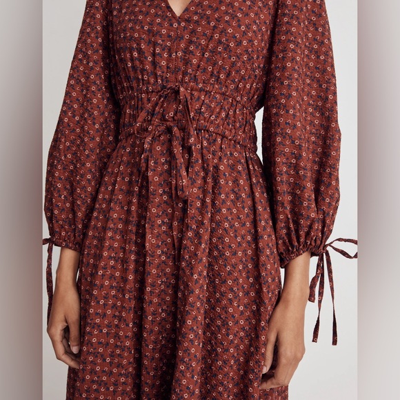Sophia Tie-Front Midi Dress in Teaberry Floral Elegant Brown Midi Dress - Picture 5 of 12